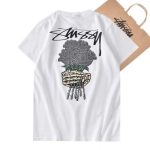 Stussy T-Shirt White Skeleton With Rose In Hand