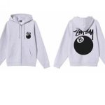 Stussy Zip Up Hoodie 8 Ball Gray